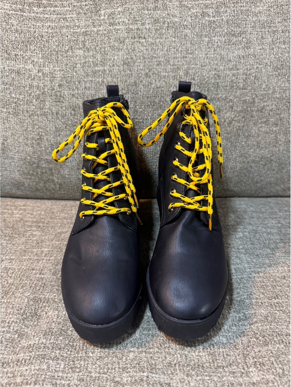 Seven7 Black Flat Iron Lug Sole Heeled Combat Boots Size 9
